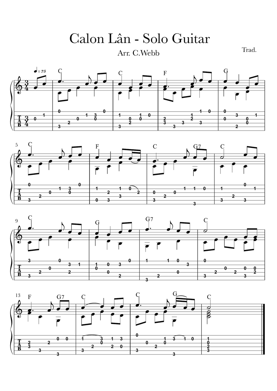 Calon Lân - Solo Guitar Acoustic Guitar scores gallery preview page 1