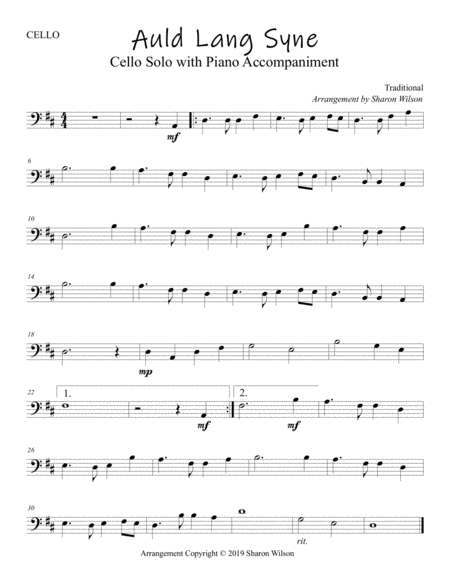 Auld Lang Syne (Easy Cello Solo with Piano Accompaniment) image number null