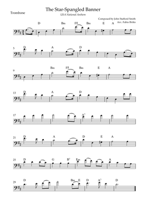 Book cover for The Star Spangled Banner (USA National Anthem) for Trombone Solo with Chords (D Major)