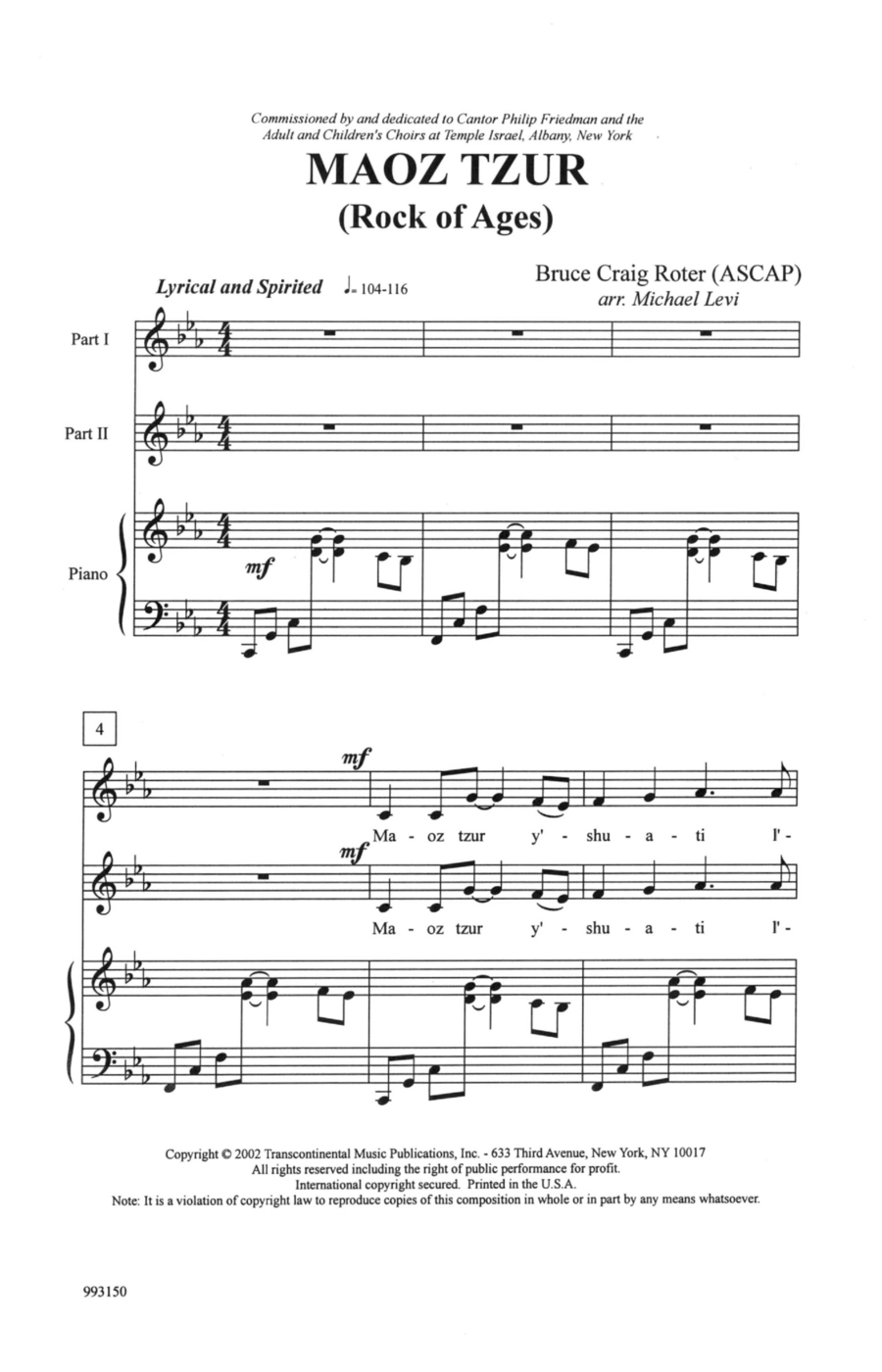 Maoz Tsur (Rock of Ages) (arr. Michael Levi) 2-Part scores gallery preview page 1