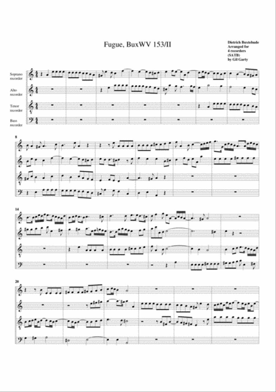 Fugue, BuxWV 153/II, A minor (arrangement for 4 recorders) Recorder scores gallery preview page 1
