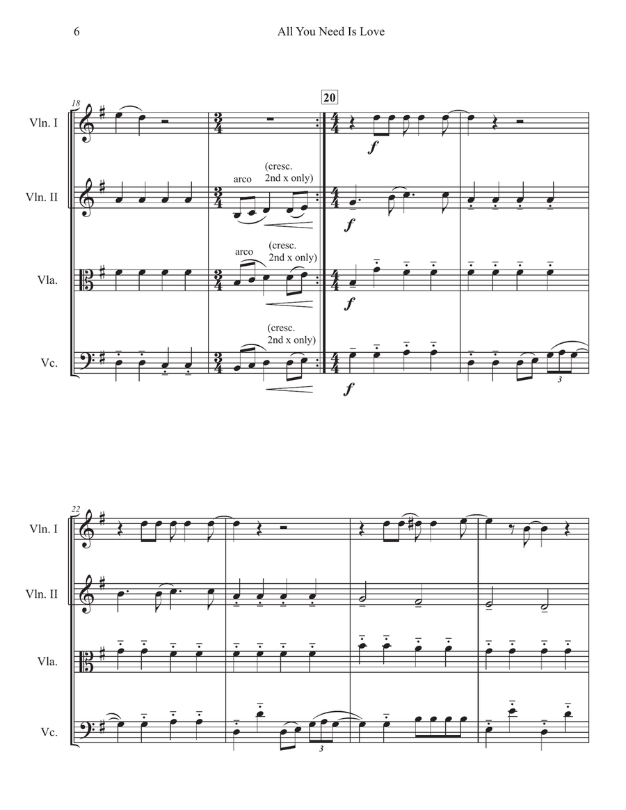 All You Need Is Love String Quartet scores gallery preview page 6