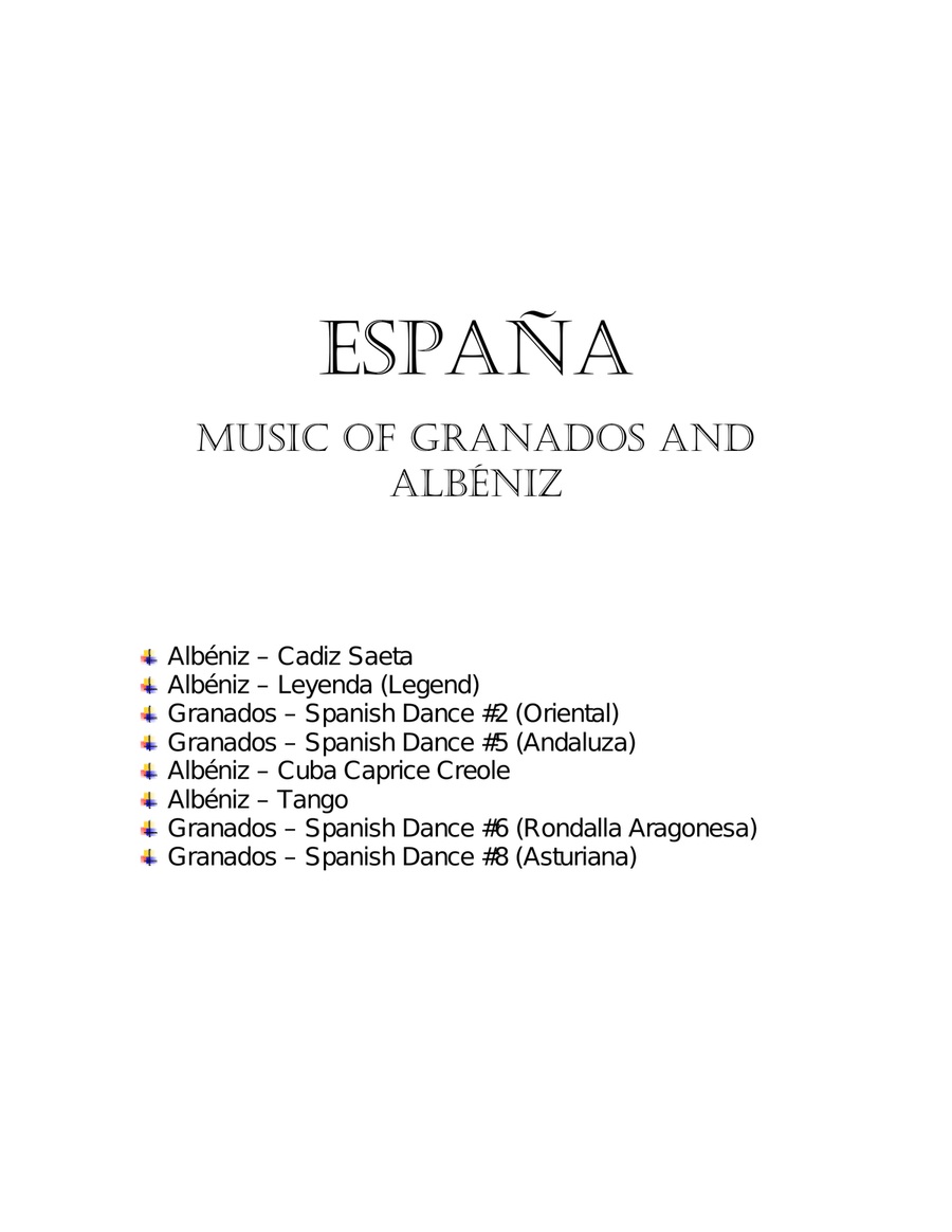 Espana, Music of Spain by Albeniz and Granados for flute and clarinet duet Woodwind Duet scores gallery preview page 1
