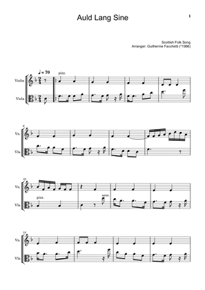Scottish Folk Song - Auld Lang Sine. Arrangement for Violin and Viola