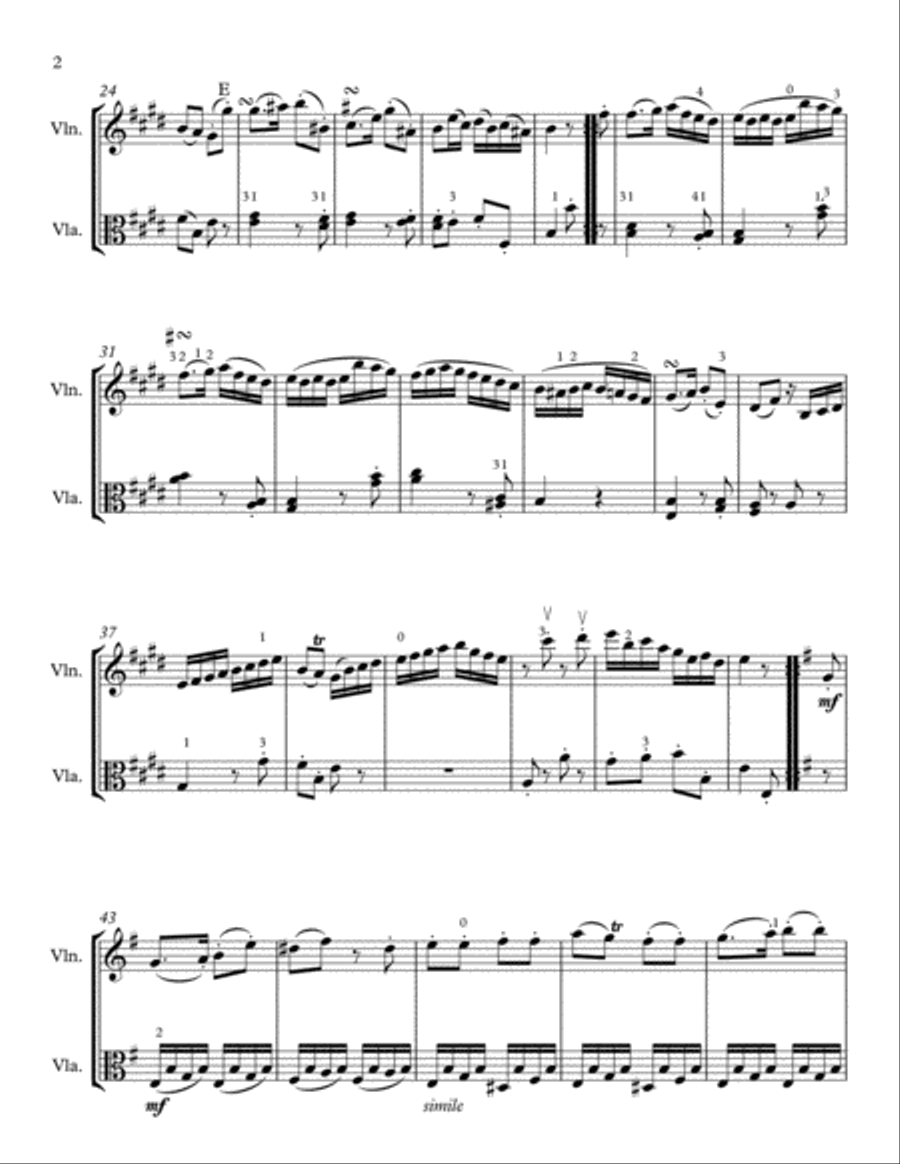 Haydn Sonata in E-minor for violin and viola, 3rd movement String Duet scores gallery preview page 2