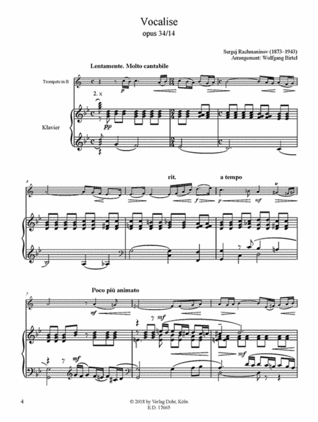 Vocalise op. 34/14 (für Trompete (B) und Klavier)