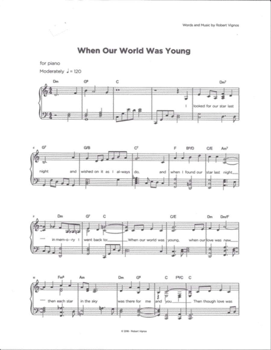 When our World was Young Piano, Vocal, Guitar scores gallery preview page 1