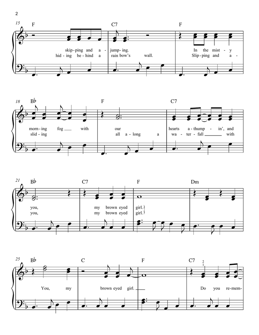Brown Eyed Girl Easy Piano scores gallery preview page 2