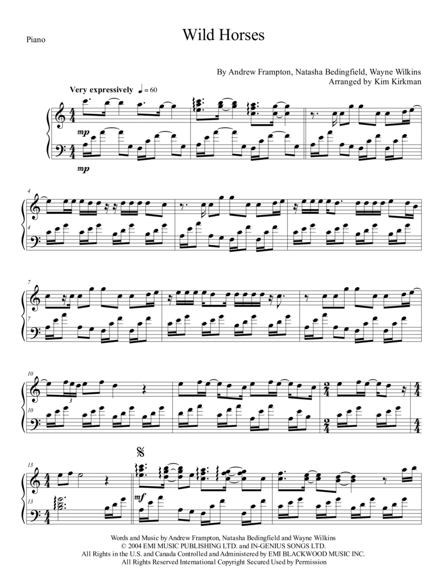 Wild Horses Piano Solo scores gallery preview page 1