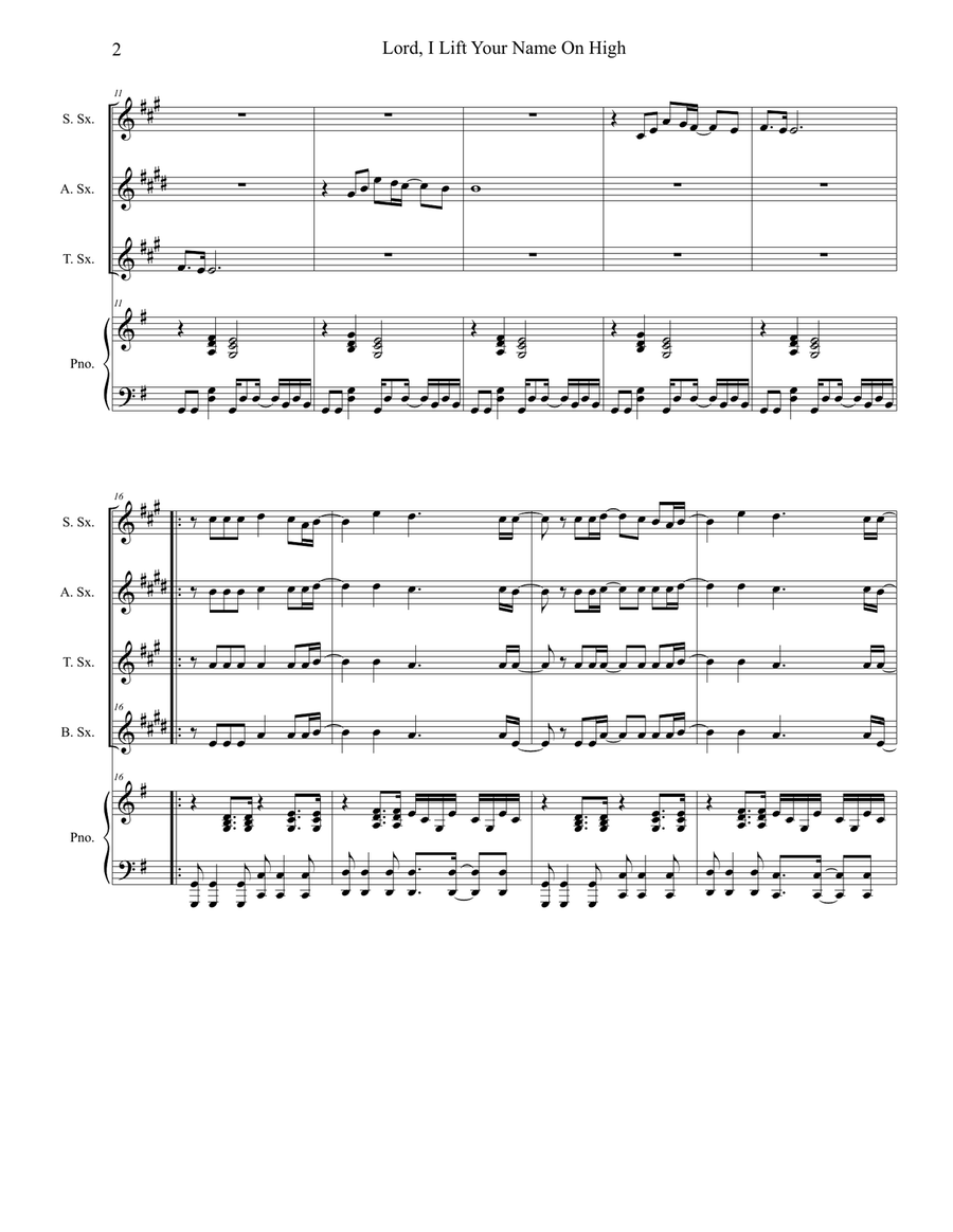 Lord, I Lift Your Name On High Saxophone Quartet scores gallery preview page 2