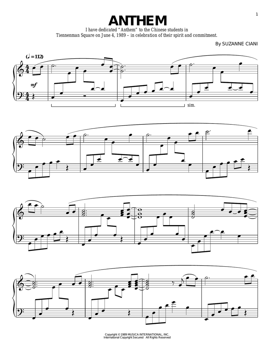 Anthem Piano Solo scores gallery preview page 1
