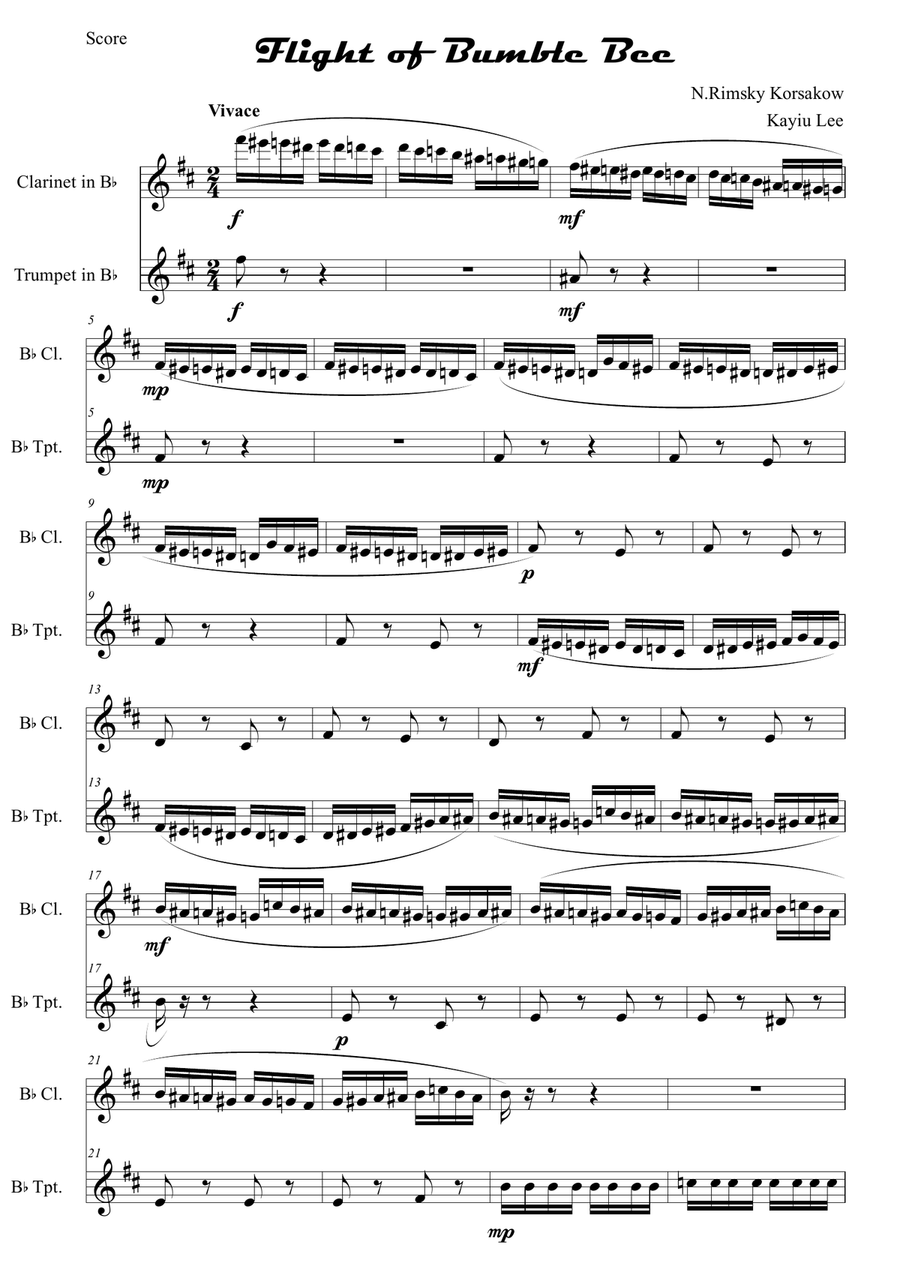 Flight of the Bumblebee Clarinet scores gallery preview page 1