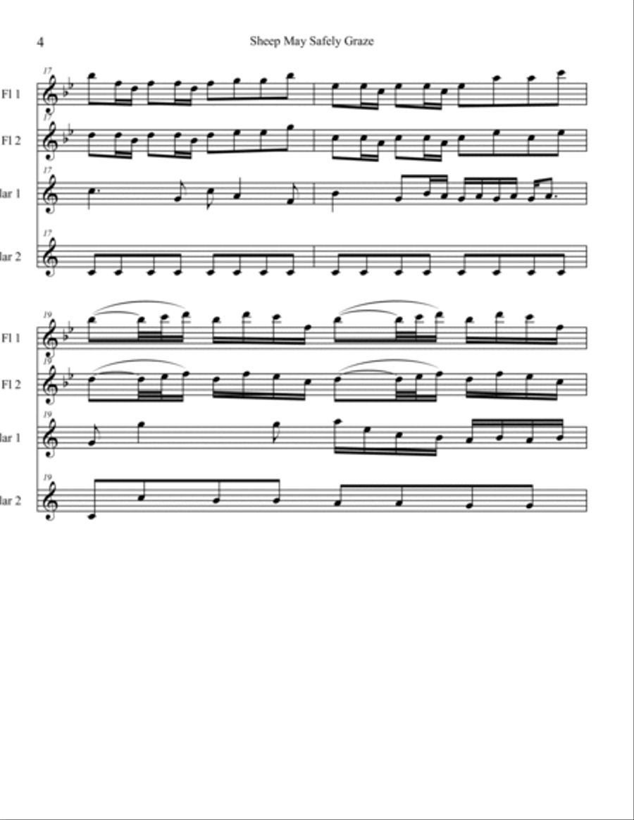 Sheep May Safely Graze for 2 flutes and 2 clarinets Woodwind Quartet scores gallery preview page 4