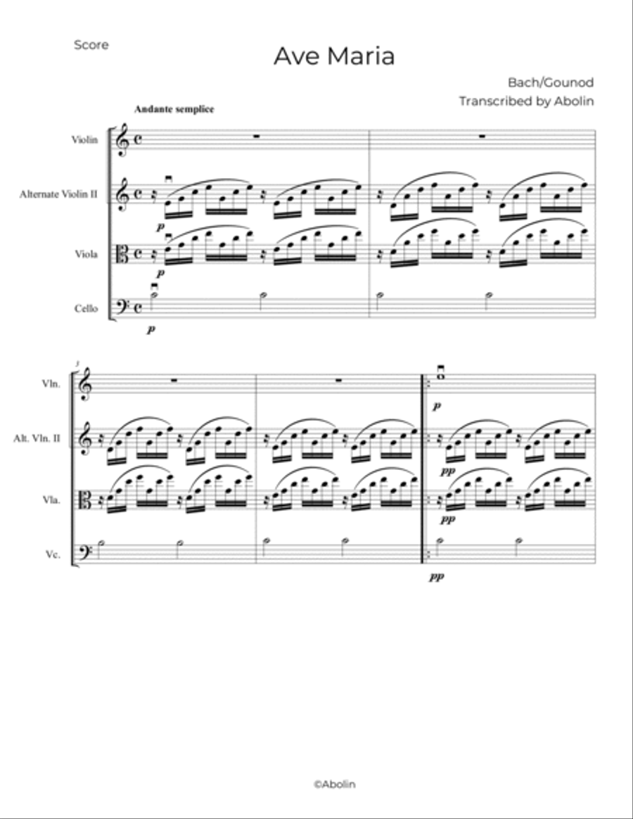 Bach/Gounod: Ave Maria - String Trio, or 2 Violins and Cello