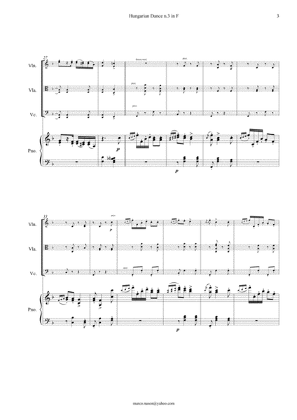 Brahms - Hungarian Dance n.3 in F major for Piano Quartet