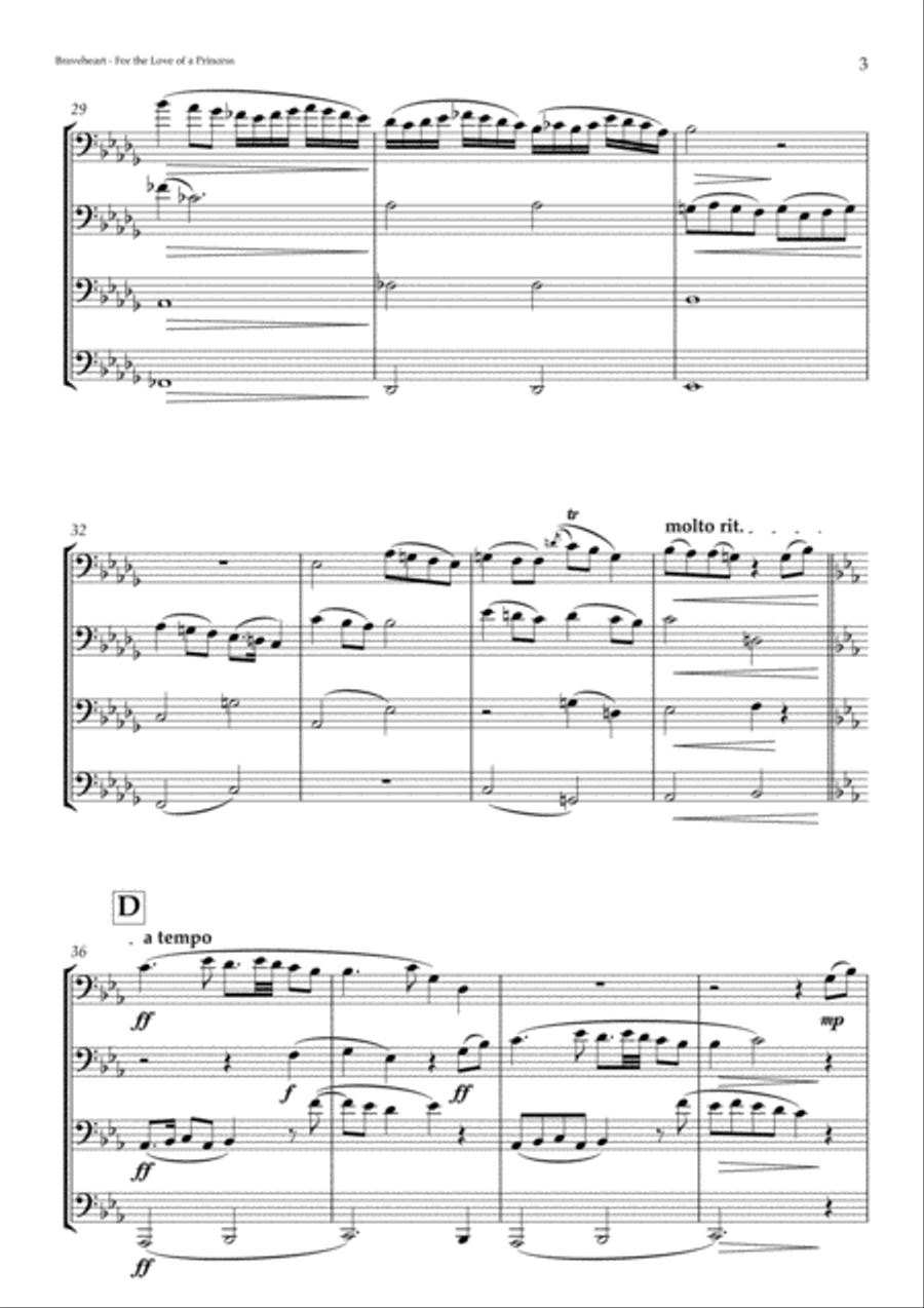 For The Love Of A Princess from the Twentieth Century Fox Motion Picture BRAVEHEART Brass Ensemble scores gallery preview page 3