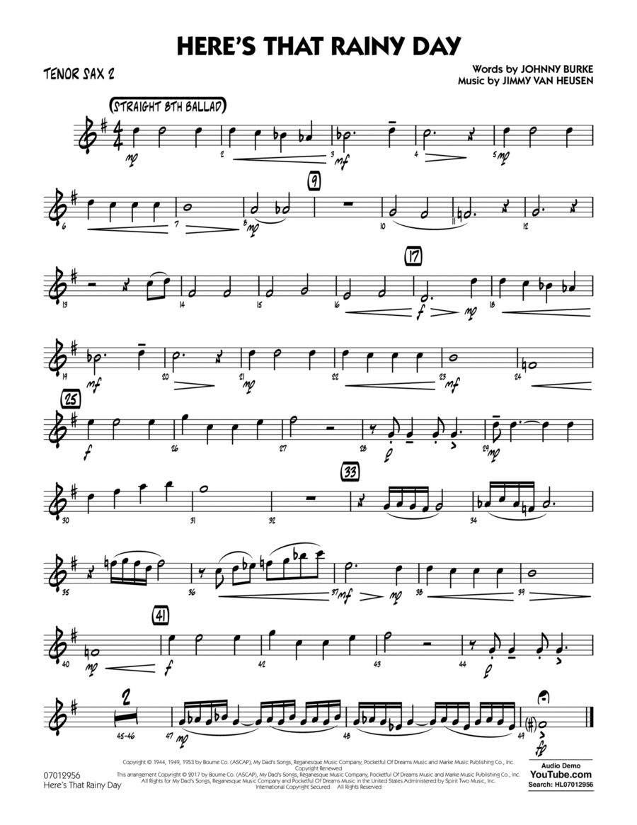 Here's That Rainy Day - Tenor Sax 2 Tenor Saxophone scores gallery preview page 1