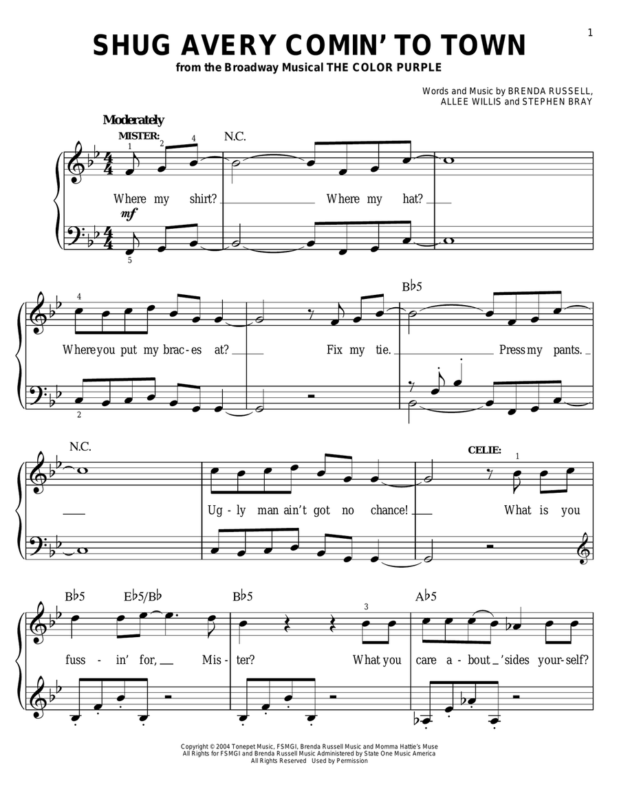 Shug Avery Comin' To Town Voice scores gallery preview page 1