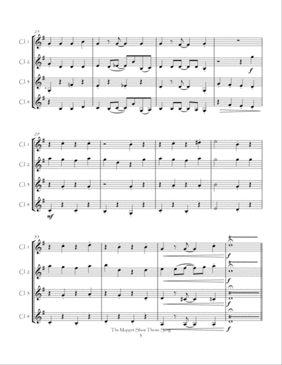 The Muppet Show Theme Clarinet Quartet scores gallery preview page 6