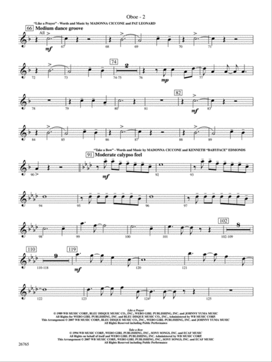 Madonna: A Concert Tour: Oboe Concert Band scores gallery preview page 2