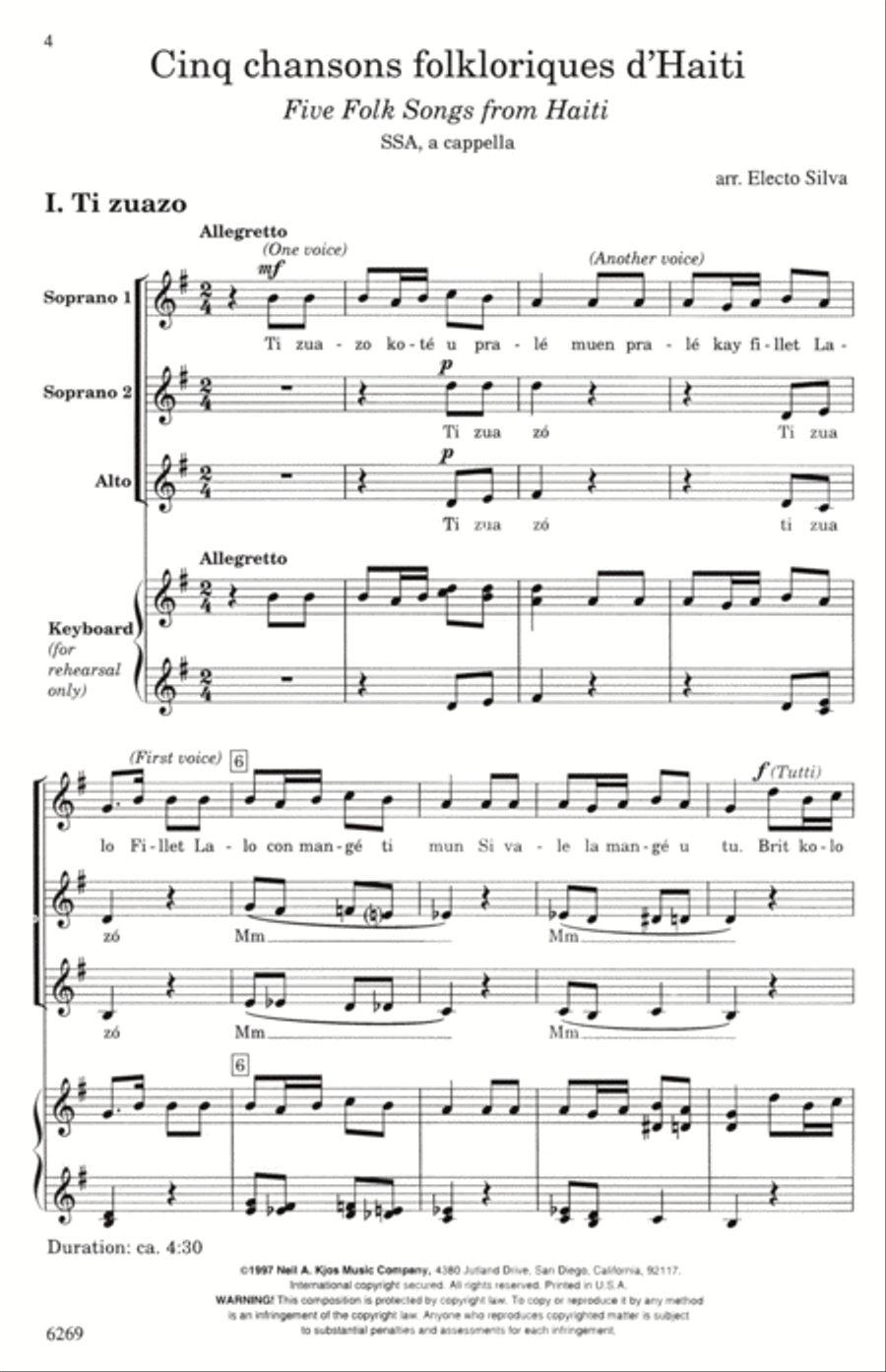 Cinq Chansons Folkloriques d'Haiti SSA scores gallery preview page 2