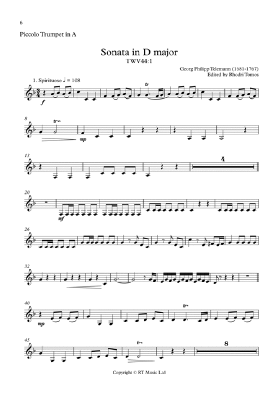 Telemann TWV44:1 Sonata in D major C Trumpet scores gallery preview page 6