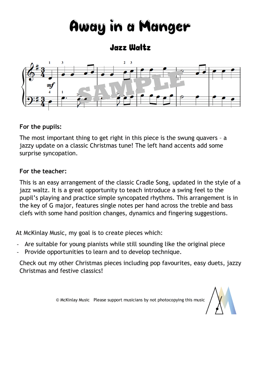 Away in a Manger - easy jazz waltz Piano Method scores gallery preview page 1