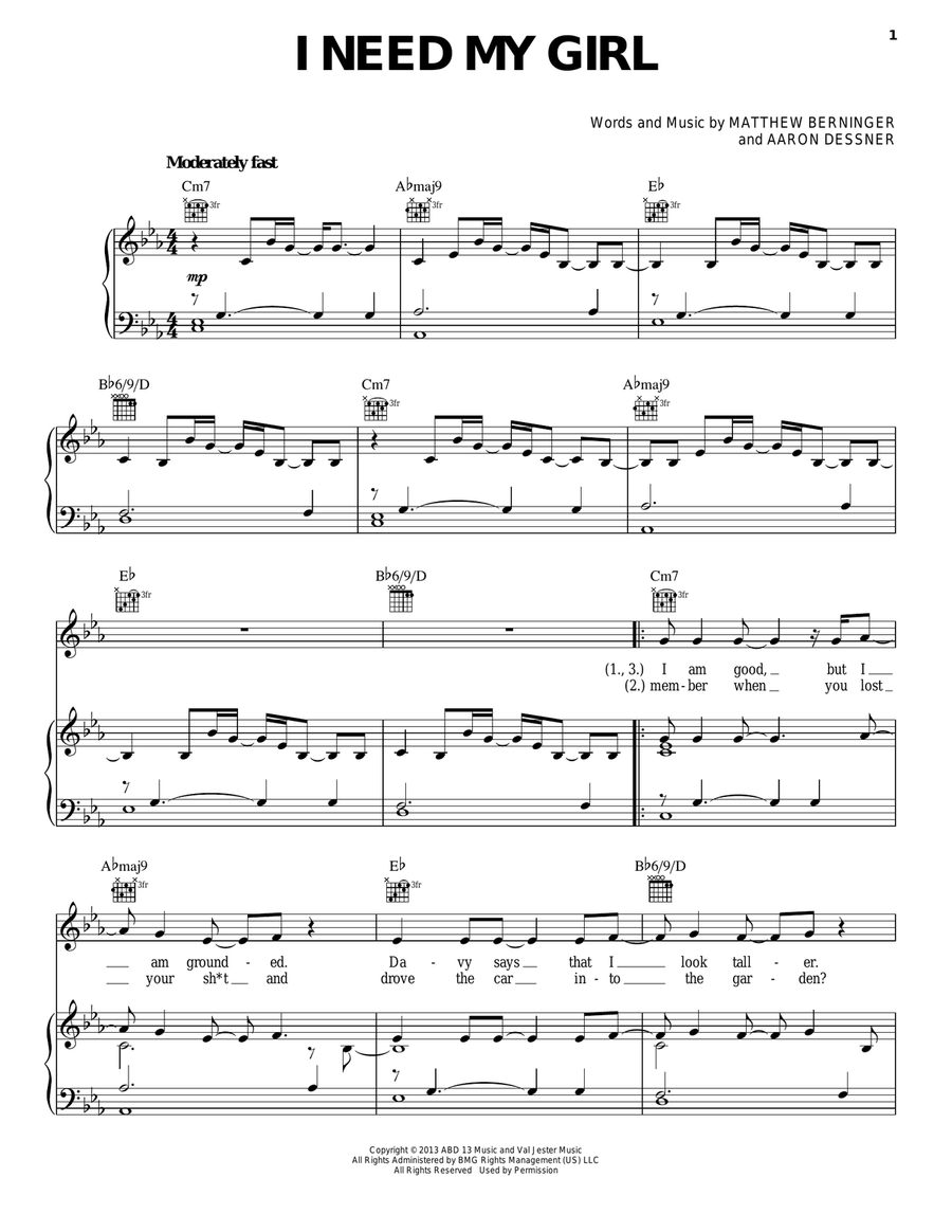 I Need My Girl Acoustic Guitar scores gallery preview page 1