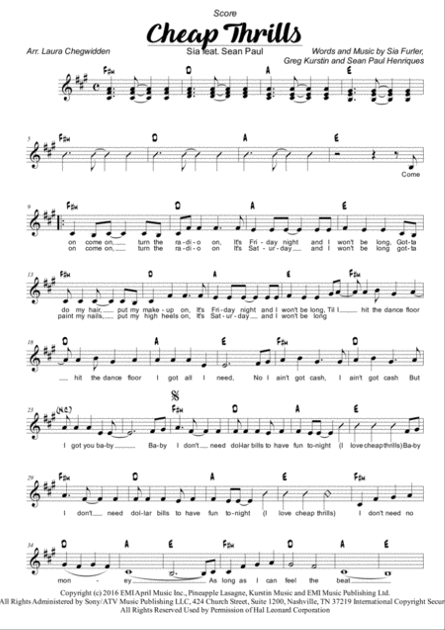 Cheap Thrills Piano scores gallery preview page 1