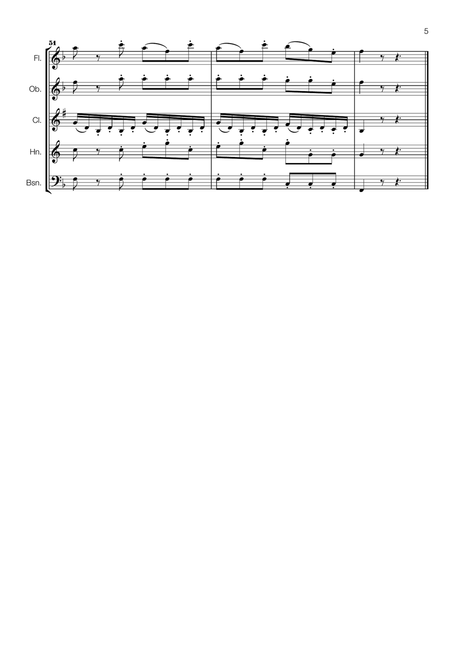 Mozart - Ein Mädchen oder Weibchen for Wind Quintet Woodwind Quintet scores gallery preview page 5