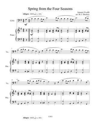 Book cover for Spring from the Four Seasons (Cello Solo) with piano accompaniment