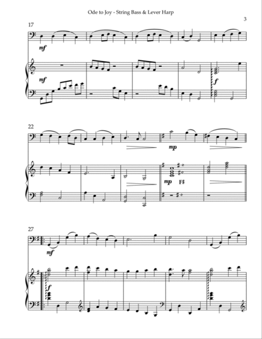 Ode to Joy, Duet for String Bass & Lever Harp String Duet scores gallery preview page 3