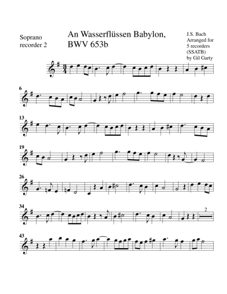An Wasserfluessen Babylon, BWV 653b from "Leipzig Chorales" (arrangement for 5 recorders)