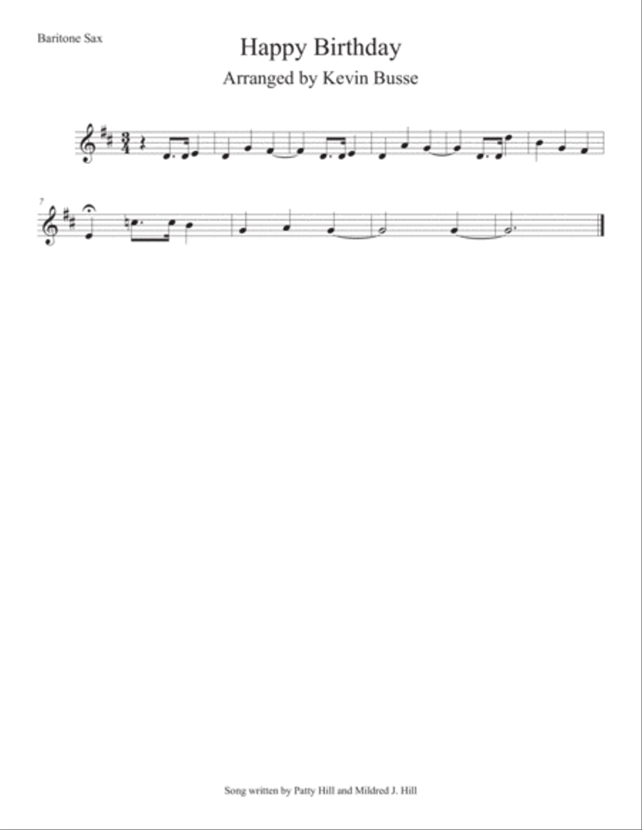Happy Birthday - Bari Sax Baritone Saxophone scores gallery preview page 1