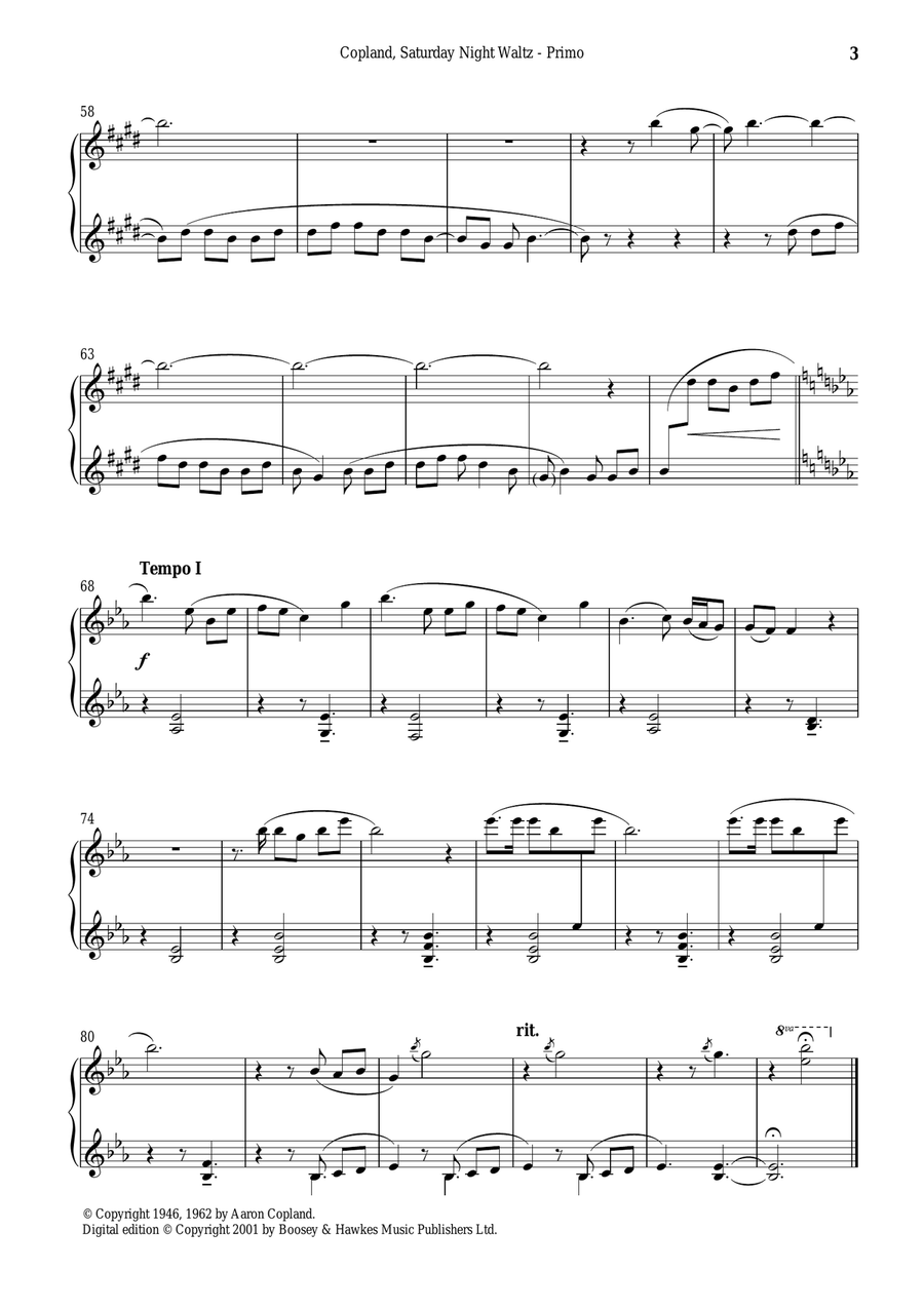 Saturday Night Waltz (from Rodeo) Piano Duet scores gallery preview page 3