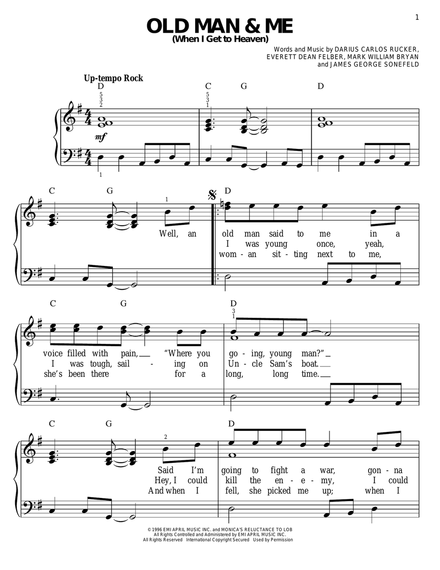Old Man & Me (When I Get To Heaven) Easy Piano scores gallery preview page 1