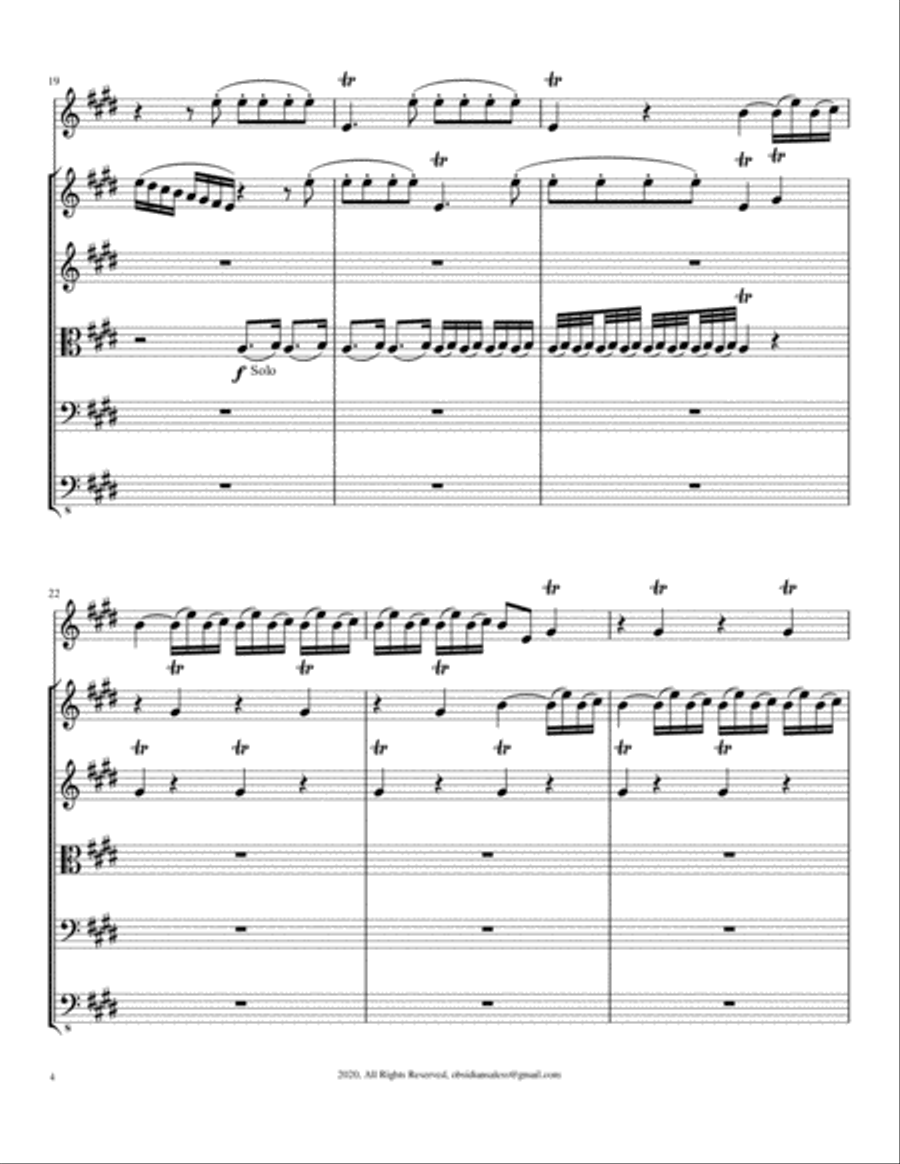 Vivaldi: The Four Season: Spring (Complete) for Cello solo and Strings String Quartet scores gallery preview page 6