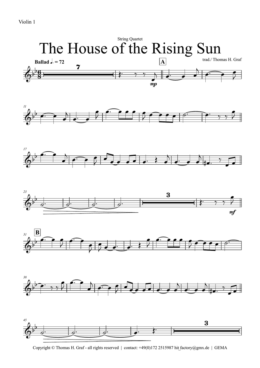The house of the rising sun - String Quartet String Quartet scores gallery preview page 4