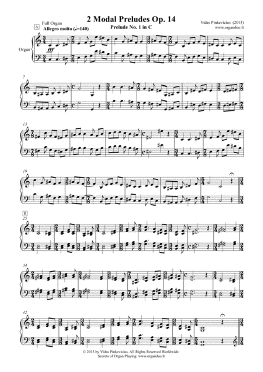 2 Modal Preludes, Op. 14 (2013) Organ Solo scores gallery preview page 1