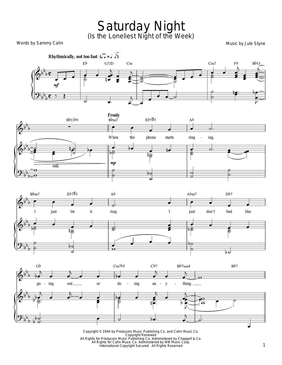 Saturday Night (Is The Loneliest Night Of The Week) Piano, Vocal, Guitar scores gallery preview page 1