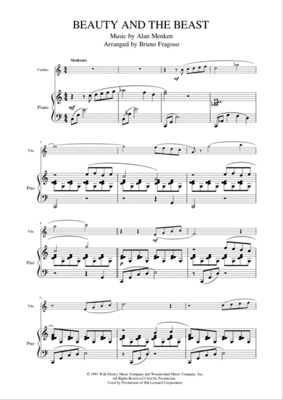 Beauty And The Beast Violin Solo scores gallery preview page 1