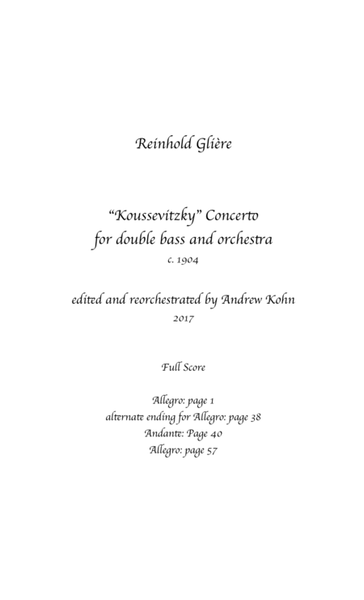 Glière, “Koussevitzky” Bass Concerto, orchestral score