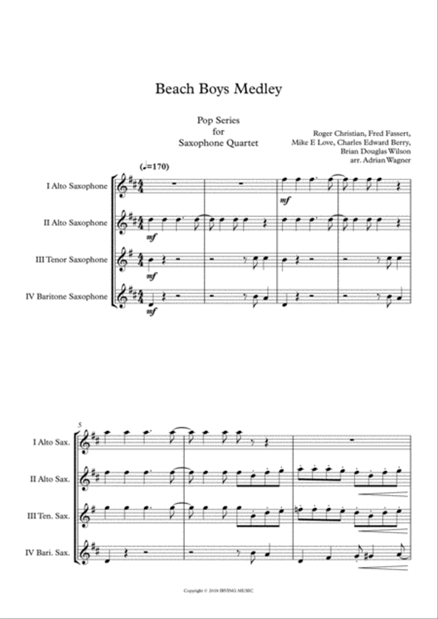 Beach Boys Medley Saxophone Quartet scores gallery preview page 3