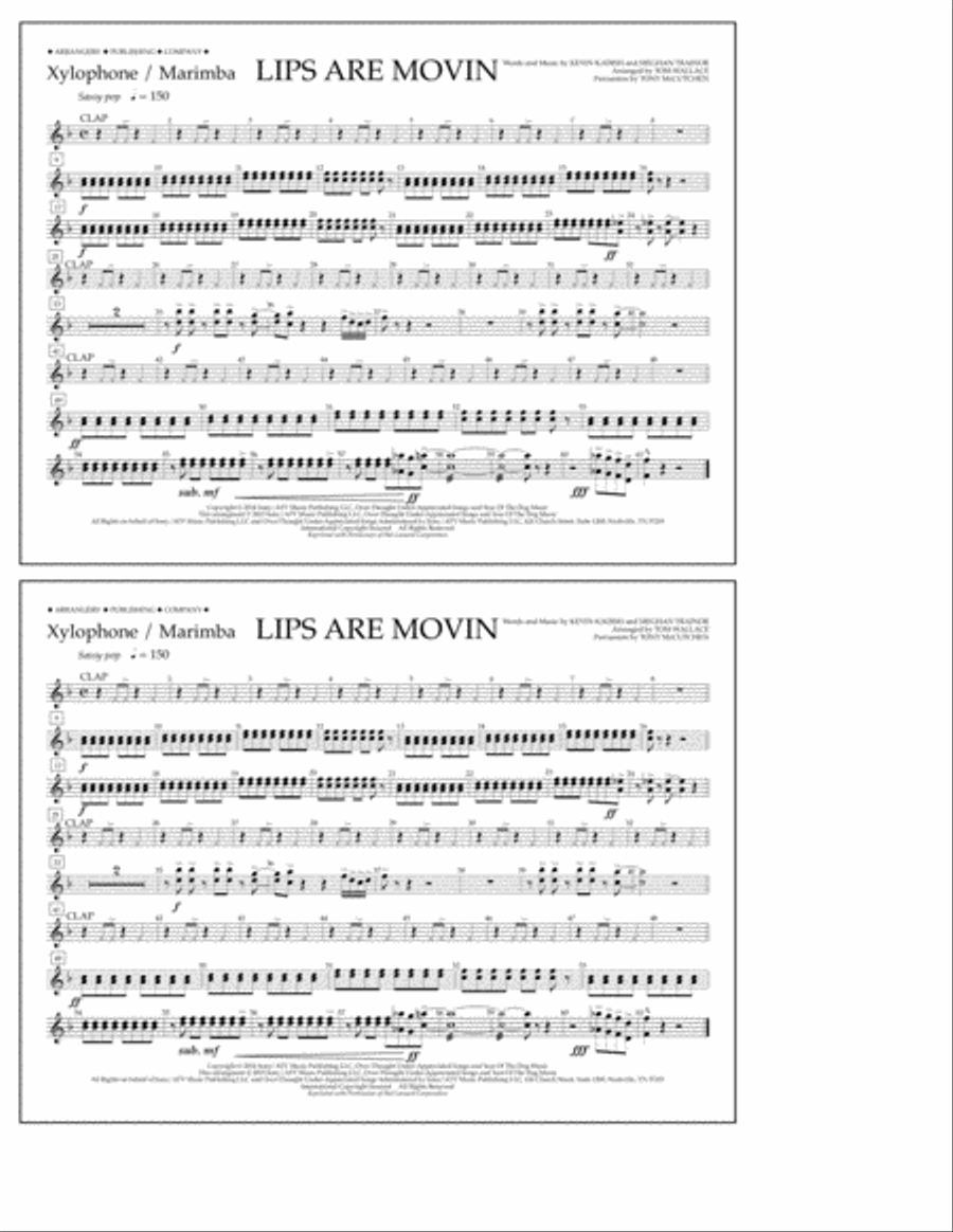 Lips Are Movin - Xylophone/Marimba Marching Band scores gallery preview page 1