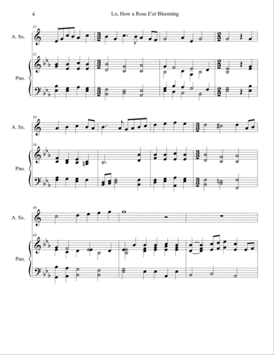 Lo, How a Rose E'er Blooming (alto sax/piano), arr. Brenda Portman Alto Saxophone scores gallery preview page 4