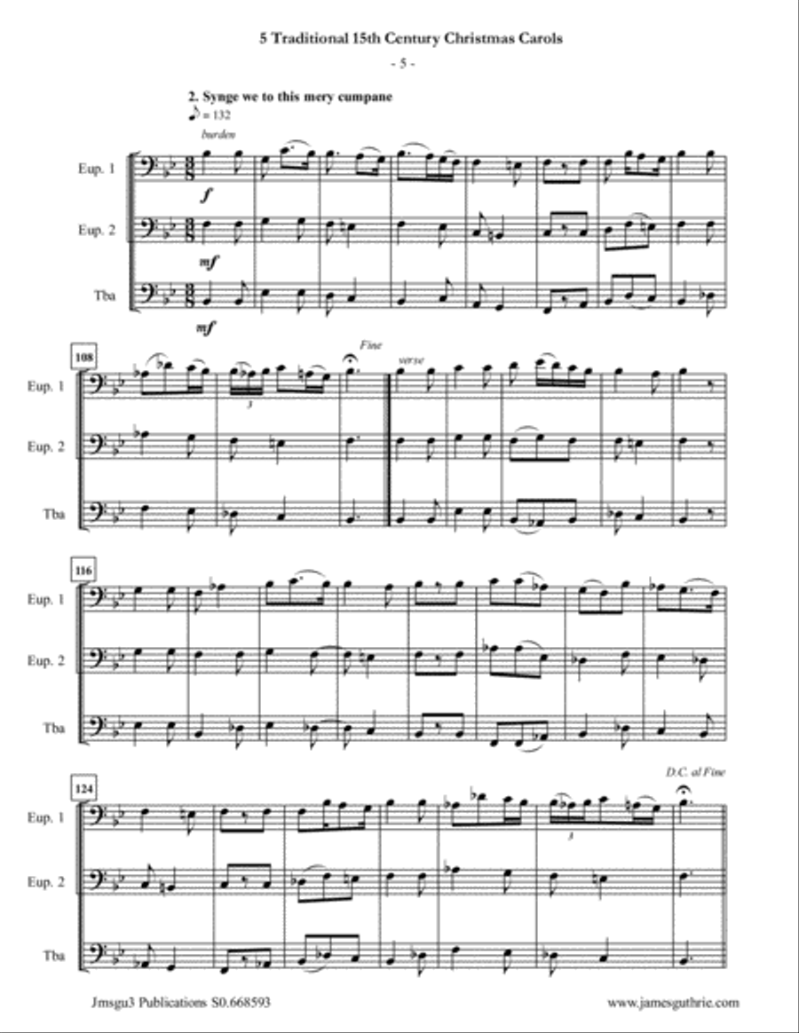 5 Traditional 15th Century Christmas Carols for Euphonium Duo & Tuba Brass Duet scores gallery preview page 5