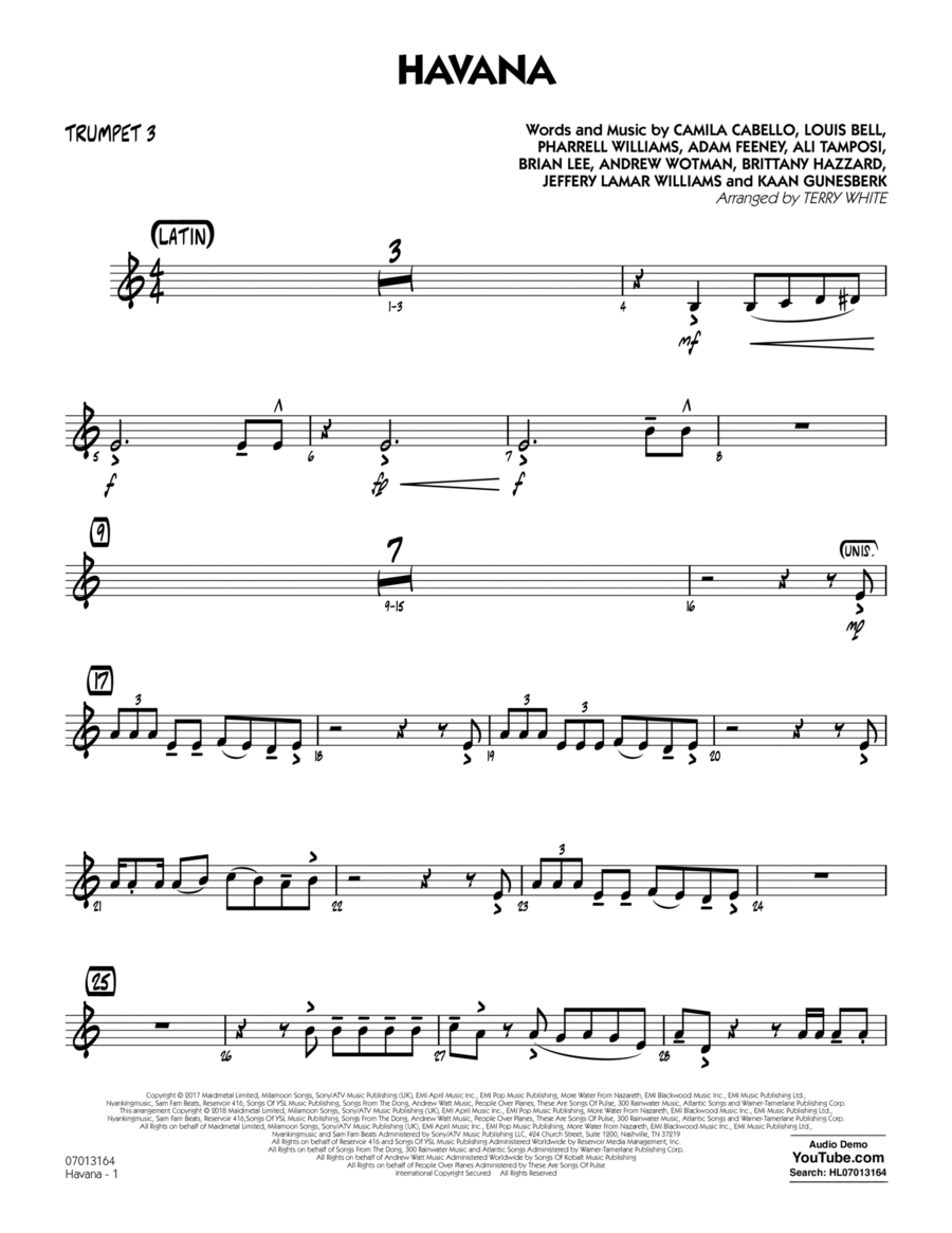 Havana - Trumpet 3 Trumpet scores gallery preview page 1