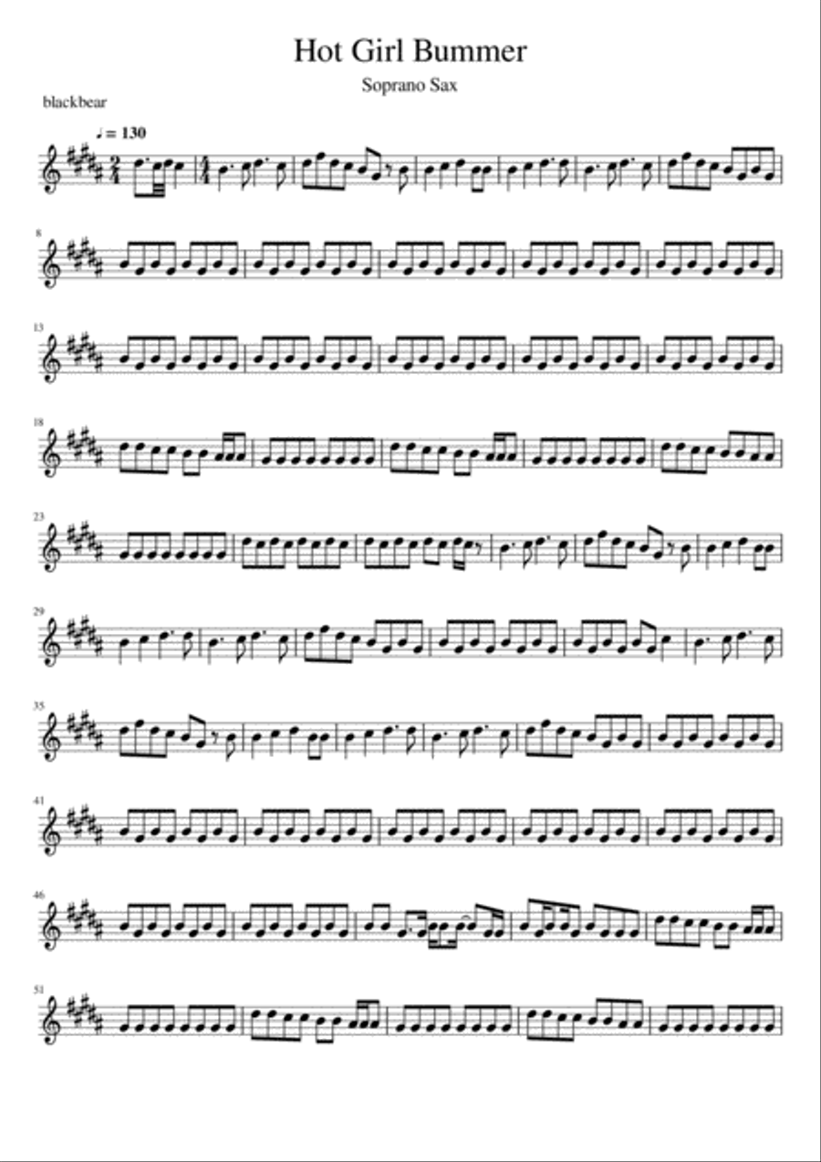 Hot Girl Bummer Soprano Saxophone scores gallery preview page 1