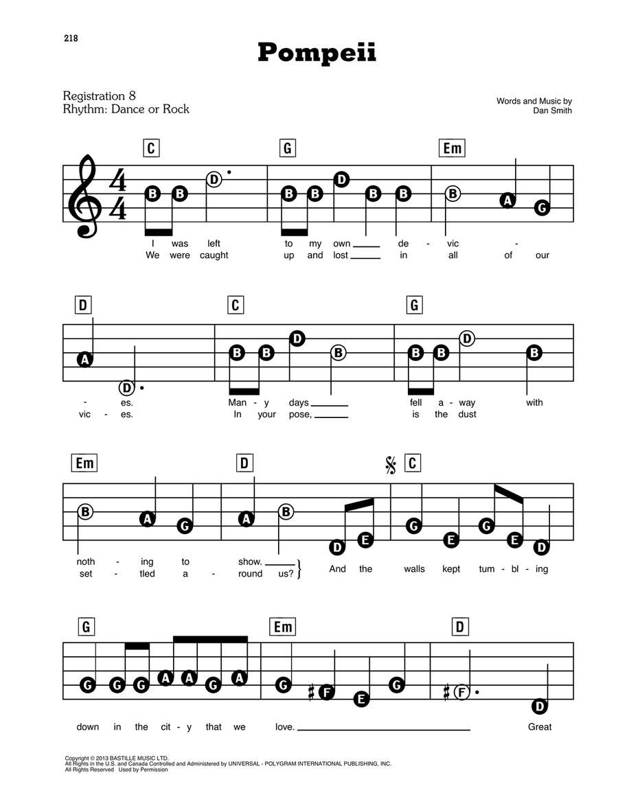 Pompeii Electronic Keyboard scores gallery preview page 1