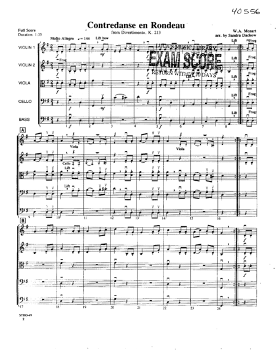 Divertimento, K. 213: Contredanse en Rondeau Orchestra scores gallery preview page 2
